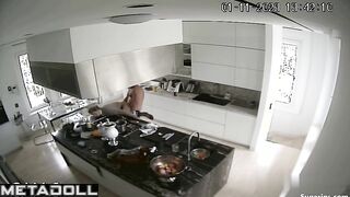 People enjoying doggystyle in huge and luxury kitchen