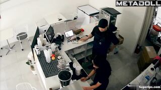 Asian couple fucking fast in a warehouse, look at this