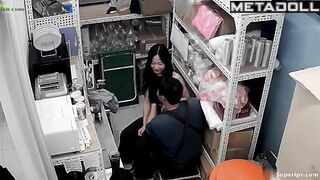 Asian couple fucking fast in a warehouse, look at this