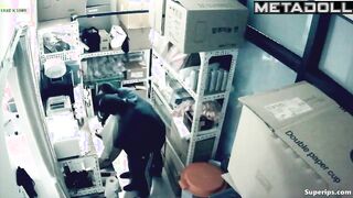 Asian couple fucking fast in a warehouse, look at this