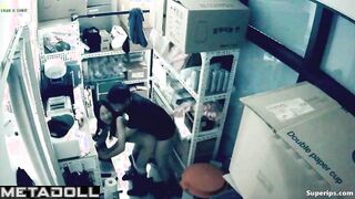 Asian couple fucking fast in a warehouse, look at this