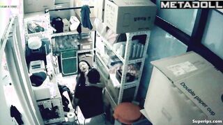 Asian couple fucking fast in a warehouse, look at this
