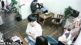 Cute teens kisses in the asian cafe - hidden camera
