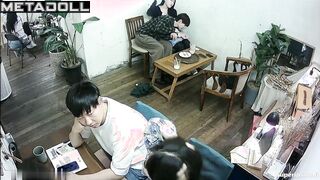 Cute teens kisses in the asian cafe - hidden camera