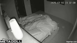 Couple kissing and hugging naked in bed, home video