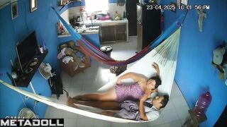She wants to warm him up with handjob / hammock scenes