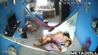 She wants to warm him up with handjob / hammock scenes
