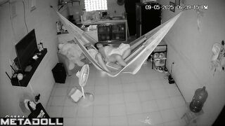 Wife making him handjob during sleep - living room tape