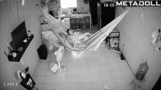Wife making him handjob during sleep - living room tape