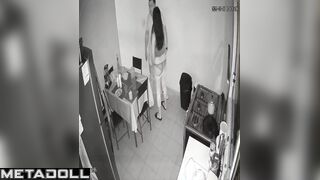 She making him blowjob in the dorm kitchen (spy secret camera)