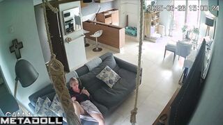 She talks on the phone with her lover while husband is away