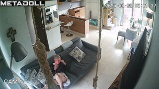 She talks on the phone with her lover while husband is away