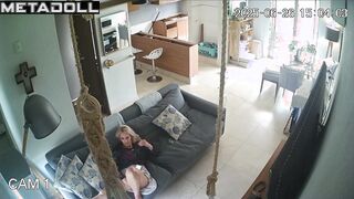 She talks on the phone with her lover while husband is away