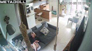 She talks on the phone with her lover while husband is away