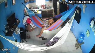 Chubby wife making fast handjob in the cozy hammock