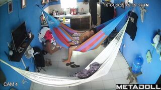 Chubby wife making fast handjob in the cozy hammock