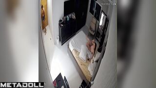 Pretty redhead lady flirting with her man on the bed