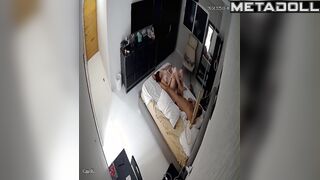Pretty redhead lady flirting with her man on the bed