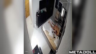 Pretty redhead lady flirting with her man on the bed