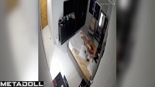 Pretty redhead lady flirting with her man on the bed