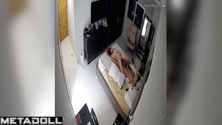 Pretty redhead lady flirting with her man on the bed