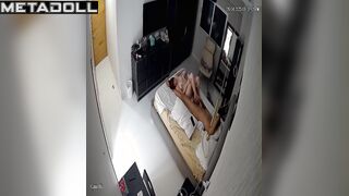Pretty redhead lady flirting with her man on the bed