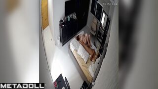 Pretty redhead lady flirting with her man on the bed