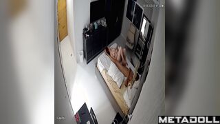 Pretty redhead lady flirting with her man on the bed
