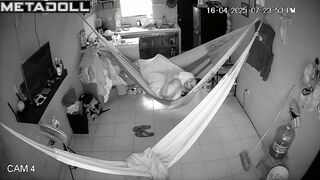 Chubby wife and her husband enjoying the process in hammock