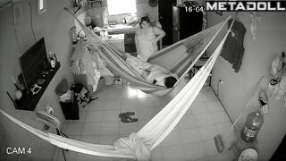 Chubby wife and her husband enjoying the process in hammock
