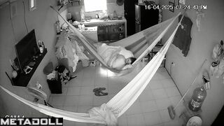 Chubby wife and her husband enjoying the process in hammock
