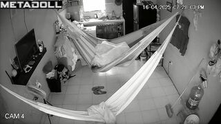 Chubby wife and her husband enjoying the process in hammock