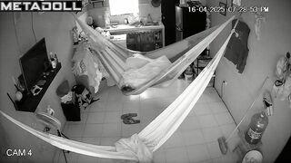 Chubby wife and her husband enjoying the process in hammock