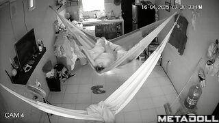 Chubby wife and her husband enjoying the process in hammock