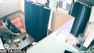 Young asian prostitute serving clients in the cafe