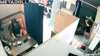 Young asian prostitute serving clients in the cafe