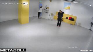 Asian girls dancing sexy in the dance hall, public camera
