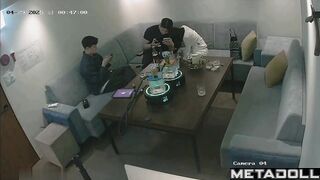 The young couple kissed and teased each other in the restaurant