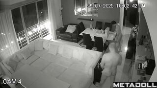 A married couple is actively testing a new sofa in the hall of their villa