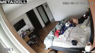 Bald husband arouses his wife by licking her tender pussy