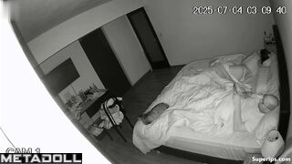 The awakened brunette sleepily sits on her bald husband's cock