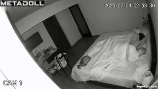The awakened brunette sleepily sits on her bald husband's cock