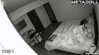 The awakened brunette sleepily sits on her bald husband's cock