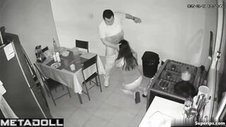 Sudden blowjob at the kitchen after dinner, secret video