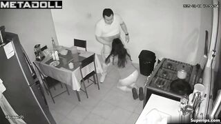 Sudden blowjob at the kitchen after dinner, secret video