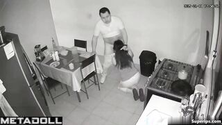 Sudden blowjob at the kitchen after dinner, secret video