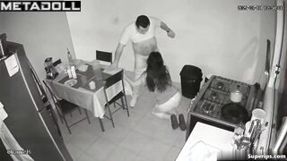 Sudden blowjob at the kitchen after dinner, secret video