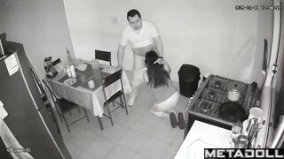 She dropped to her knees and sucked him (kitchen scenes)