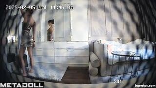 Blonde enjoys her reflection in the mirror, solo scenes