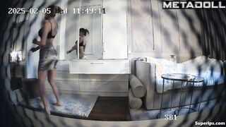 Blonde enjoys her reflection in the mirror, solo scenes